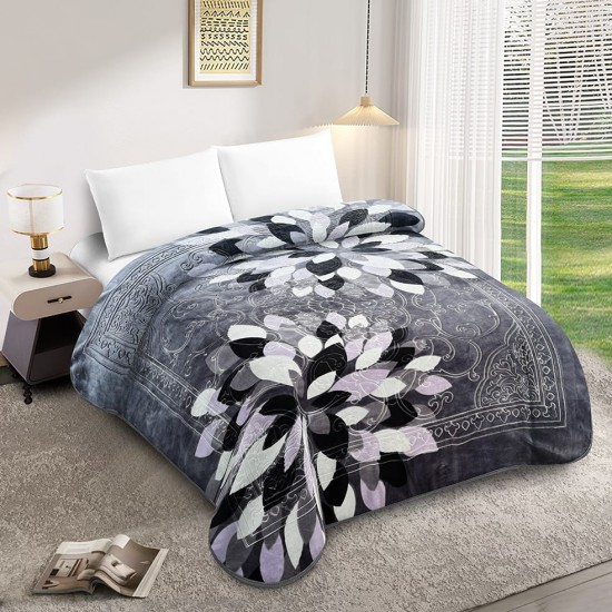 Patura Cocolino dubla si pufoasa perfecta pentru sezonul rece 200 x 230 cm, Gri-Lila, frunze, PCM-050 Paturi Cocolino 3,5 kg cu Model