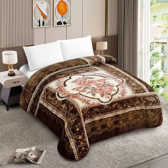 Patura Cocolino dubla si pufoasa perfecta pentru sezonul rece 200 x 230 cm, Maro-Crem, flori, PCM-051 Paturi Cocolino 3,5 kg cu Model