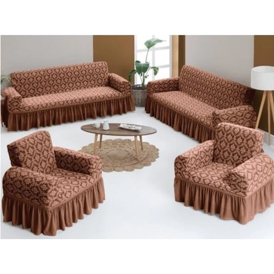 Set 4 huse pentru canapea 3 Locuri, 2 Locuri si 2 fotolii, cu volanas, model Jacquard, Maro deschis, HCJ-029 Huse Jacquard Set 4 huse pentru canapea 3 Locuri, 2 Locuri si 2 fotolii, cu volanas, model Jacquard, Maro deschis, HCJ-029 Huse Jacquard