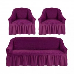 Huse Elastice si Creponate cu Volan, Canapea 3 Persoane + 2 Huse Fotolii, Mov, HCVF-009