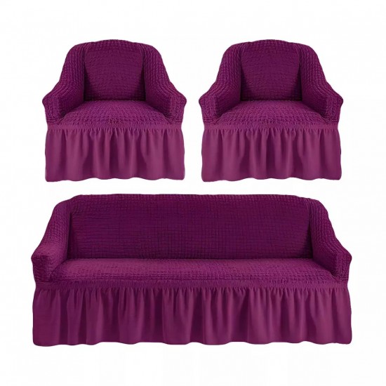 Huse Elastice si Creponate cu Volan, Canapea 3 Persoane + 2 Huse Fotolii, Mov, HCVF-009 Huse Canapea 3 Locuri plus 2 Huse Fotoliu