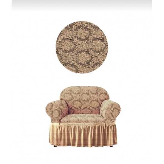 Husa elastica pentru fotoliu, model Jacquard cu volanas, Bej, HCJ-020 Huse Jacquard