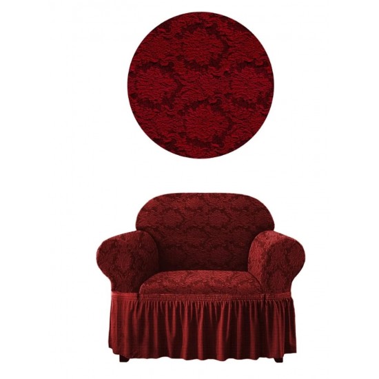 Husa elastica pentru fotoliu, model Jacquard cu volanas, Bordo, HCJ-019 Huse Jacquard