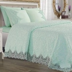 Set Cuvertură de lux Matlasată cu dantelă Elegantă, 6 piese, pat 2 persoane, Verde menta, CME-006