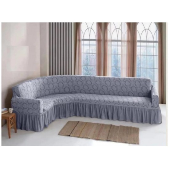 Set huse pentru coltar bucatarie 3 piese, cu volanas, model Jacquard, Gri deschis, HCJ-039 Huse Jacquard