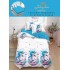 Lenjerie Finet, 4 Piese, Pat 1 persoana, cearsaf cu ELASTIC, Albastru-Alb, delfini, LOP-021