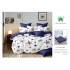 Set Lenjerie de pat din Finet Gros, Cearceaf cu ELASTIC, 6 Piese, Pat 2 Persoane, Alb-Albastru, stele, LDE-163