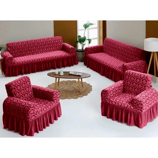 Set 4 huse pentru canapea 3 Locuri, 2 Locuri si 2 fotolii, cu volanas, model Jacquard, Bordo, HCJ-033 Huse Jacquard Set 4 huse pentru canapea 3 Locuri, 2 Locuri si 2 fotolii, cu volanas, model Jacquard, Bordo, HCJ-033 Huse Jacquard