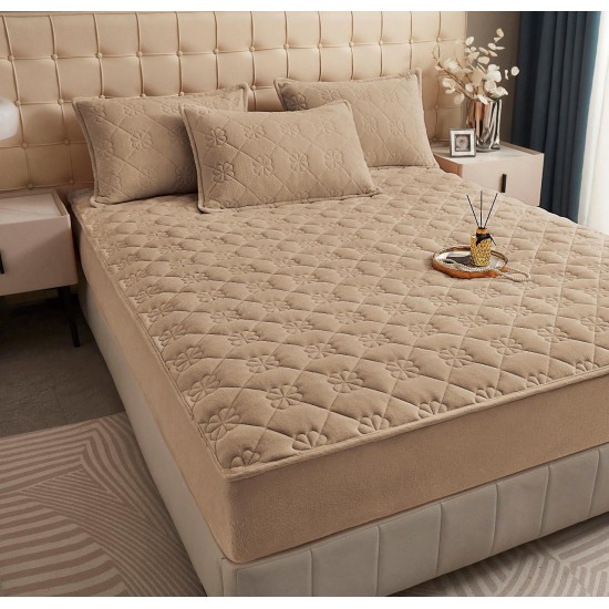 Huse/Topper pentru saltea cu elastic 180x200, Maro deschis, HTC-052 Husa/Topper cu ELASTIC 180-200 cm