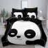 Set Lenjerie de Pat din Finet, 6 Piese, Pat 2 Persoane, Imprimeu 3D Identic cu Poza, Alb-Negru, panda, LFL-034