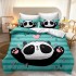 Set Lenjerie de Pat din Finet, 6 Piese, Pat 2 Persoane, Imprimeu 3D Identic cu Poza, Verde-Multicolor, panda, LFL-014