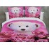 Lenjerie pat dublu, 4 piese, Bumbac Satinat Superior, Roz-Alb, ursutet, flori, LDBS-130