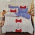 Lenjerie pat dublu, 4 piese, Bumbac Satinat Superior, Alb-Albastru, dungi, LDBS-192