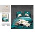Set Lenjerie de Pat din Bumbac Satinat, 4 Piese, Pat 2 Persoane, Imprimeu 3D Identic cu Poza, Verde-Alb, flori, LSD-001
