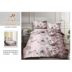 Set Lenjerie de Pat din Bumbac Satinat, 4 Piese, Pat 2 Persoane, Imprimeu 3D Identic cu Poza, Lila-Alb, flori, LSD-002
