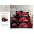 Set Lenjerie de Pat din Bumbac Satinat, 4 Piese, Pat 2 Persoane, Imprimeu 3D Identic cu Poza, Rosu-Negru, flori, LSD-006