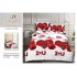 Set Lenjerie de Pat din Bumbac Satinat, 4 Piese, Pat 2 Persoane, Imprimeu 3D Identic cu Poza, Alb-Rosu, flori, LSD-014