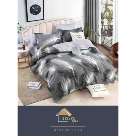 Lenjerie de Pat din Finet, 4 Piese, Pat 1 Persoana, Gri-Alb, pene, LFS-087 Lenjerii Finet 1 persoana