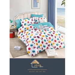 Lenjerie de Pat din Finet, 4 Piese, Pat 1 Persoana, Alb-Blue, macarons, LFS-067