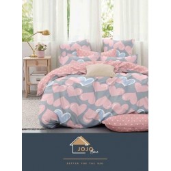 Lenjerie de Pat din Finet, 4 Piese, Pat 1 Persoana, Gri-Roz, inimi, LFS-071