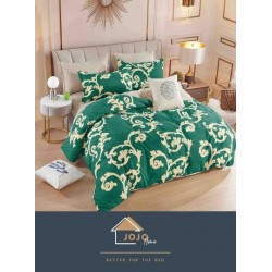 Lenjerie de Pat din Finet, 4 Piese, Pat 1 Persoana, Verde-Galben, frunze, LFS-089