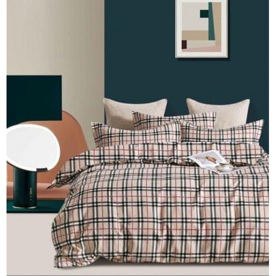 Lenjerie de Pat din Finet, 4 Piese, Pat 1 Persoana, Crem-Bej, patratele, LFS-080 Lenjerii Finet 1 persoana