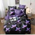 Lenjerie de Pat din Finet, 4 Piese, Pat 1 Persoana, Mov-Negru, fluturi, LFS-110
