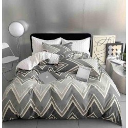 Lenjerie de Pat din Finet, 4 Piese, Pat 1 Persoana, Gri-Alb, zig zag, LFS-039