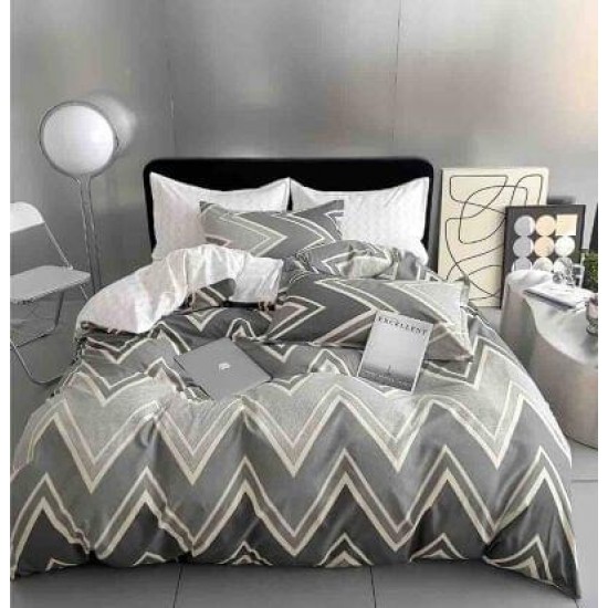 Lenjerie de Pat din Finet, 4 Piese, Pat 1 Persoana, Gri-Alb, zig zag, LFS-039 Lenjerii Finet 1 persoana