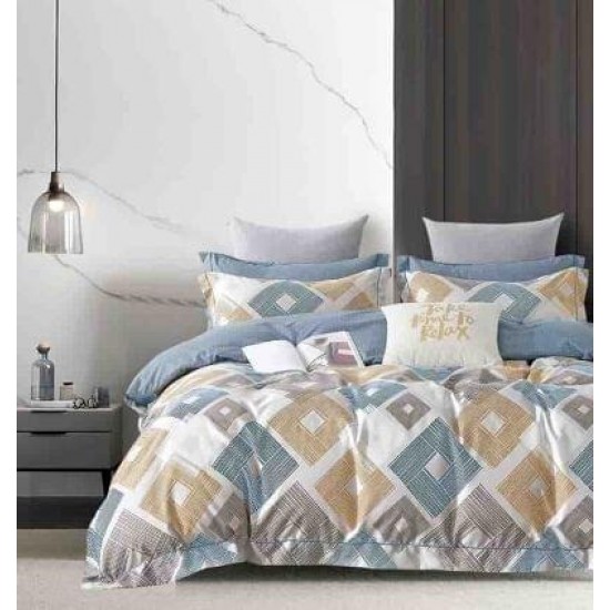 Lenjerie de Pat din Finet, 4 Piese, Pat 1 Persoana, Alb-Blue, romburi, LFS-038 Lenjerii Finet 1 persoana