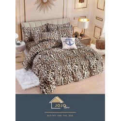 Lenjerie de Pat din Finet, 4 Piese, Pat 1 Persoana, Maro, animal print, LFS-091