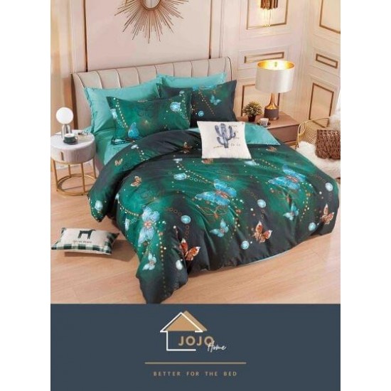 Lenjerie de Pat din Finet, 4 Piese, Pat 1 Persoana, Verde-Multicolor, fluturi, LFS-103 Lenjerii Finet 1 persoana