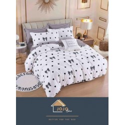 Lenjerie de Pat din Finet, 4 Piese, Pat 1 Persoana, Alb-Negru, fundulite, LFS-81