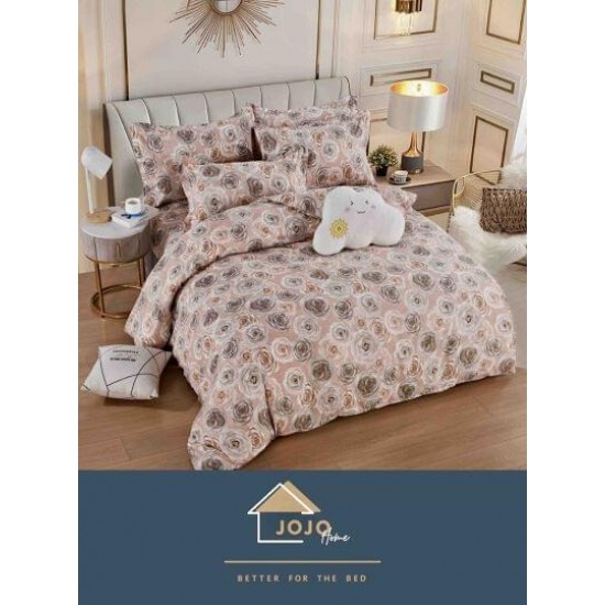Set Lenjerie de Pat din Finet cu 2 Fete, 6 Piese, Pat 2 Persoane, Maro-Bej, flori, LDF-025 Lenjerii Finet 6 piese