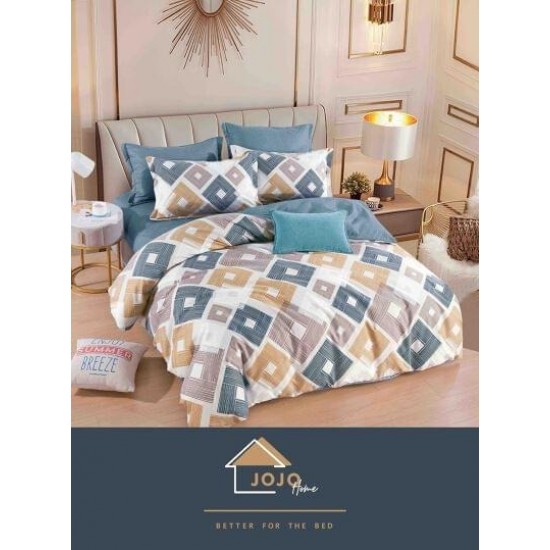 Set Lenjerie de Pat din Finet cu 2 Fete, 6 Piese, Pat 2 Persoane,  Albastru-Crem, romburi, LDF-055 Lenjerii Finet 6 piese