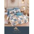 Set Lenjerie de Pat din Finet cu 2 Fete, 6 Piese, Pat 2 Persoane,  Albastru-Crem, romburi, LDF-055