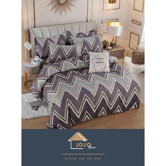 Set Lenjerie de Pat din Finet cu 2 Fete, 6 Piese, Pat 2 Persoane, Bej-Gri, zig zag, LDF-087 Lenjerii Finet 6 piese