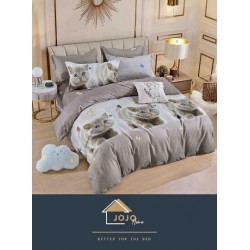 Set Lenjerie de Pat din Finet cu 2 Fete, 6 Piese, Pat 2 Persoane, Bej-Multicolor, pisica, LDF-065