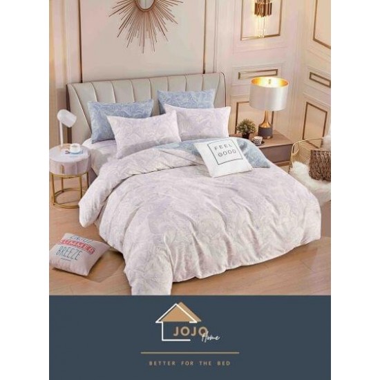 Set Lenjerie de Pat din Finet cu 2 Fete, 6 Piese, Pat 2 Persoane, Alb-Blue, frunze, LDF-066 Lenjerii Finet 6 piese