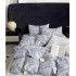 Set Lenjerie de Pat din Finet cu 2 Fete, 6 Piese, Pat 2 Persoane, Blue-Alb, frunze, LDF-073