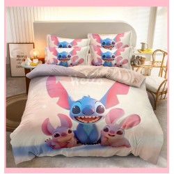 Lenjerie pat dublu, 6 piese, bumbac-finet, Crem-Multicolor, Stitch, LCC-031