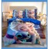 Lenjerie pat dublu, 6 piese, bumbac-finet, Albastru-Multicolor, Stitch&Elsa, LCC-008