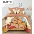 Lenjerie pat dublu, 6 piese, bumbac-finet, cu ELASTIC, Maro-Multicolor, CAPYBARA, LCC-032