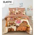 Lenjerie pat dublu, 6 piese, bumbac-finet, cu ELASTIC, Maro-Multicolor, CAPYBARA, LCC-034