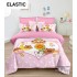 Lenjerie pat dublu, 6 piese, bumbac-finet, cu ELASTIC, Roz-Multicolor, CAPYBARA, LCC-035