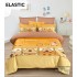 Lenjerie pat dublu, 6 piese, bumbac-finet, cu ELASTIC, Bej-Multicolor, CAPYBARA, LCC-036