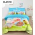 Lenjerie pat dublu, 6 piese, bumbac-finet, cu ELASTIC, Blue-Multicolor, CAPYBARA, LCC-038