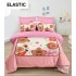 Lenjerie pat dublu, 6 piese, bumbac-finet, cu ELASTIC, Roz-Multicolor, CAPYBARA, LCC-039
