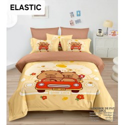 Lenjerie pat dublu, 6 piese, bumbac-finet, cu ELASTIC, LCC-041