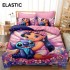 Lenjerie pat dublu, 6 piese, bumbac-finet, cu ELASTIC, Mov-Multicolor, Stitch, LCC-028